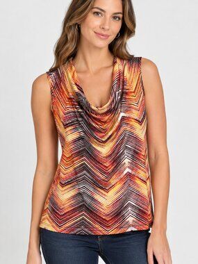 Worthington Multicolor Chevron Cowl Neck Sleeveless Top Size Medium